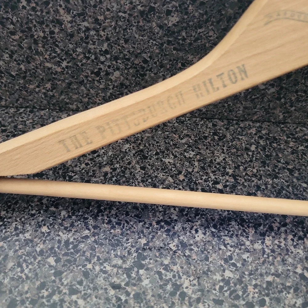 VINTAGE  Pittsburgh Hilton Hotel Clothes Hanger Wooden Unique Advertisement